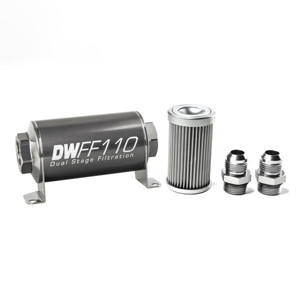 Deatschwerks Fuel Filter - In-Line - 10 Micron - Stainless Element - 10 AN Male Inlet - 10 AN Male Outlet - 110 mm