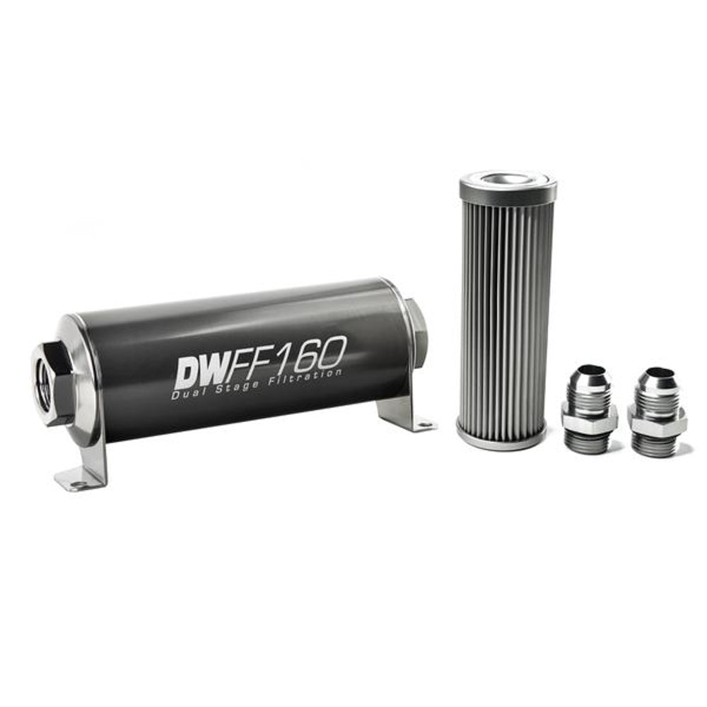 Deatschwerks Fuel Filter - In-Line - 10 Micron - Stainless Element - 10 AN Male Inlet - 10 AN Male Outlet - 160 mm