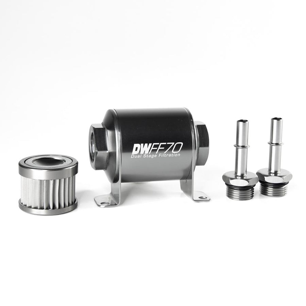 Deatschwerks Fuel Filter - In-Line - 10 Micron - Stainless Element - 5/16 in Male Hose Barb Inlet - 5/16 in Male Hose