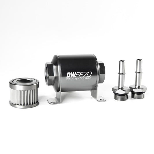 Deatschwerks Fuel Filter - In-Line - 10 Micron - Stainless Element - 5/16 in Male Hose Barb Inlet - 5/16 in Male Hose