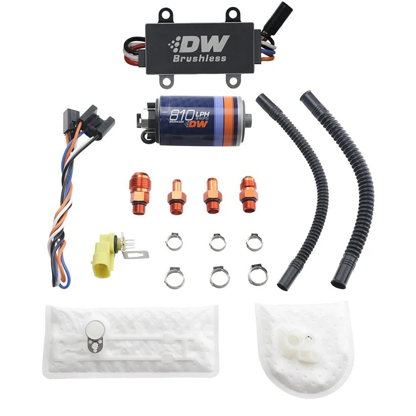 Deatschwerks Fuel Pump - DW810 - Electric - In-Tank - Brushless - 810 lph - 40 psi - 4 AN Female Outlet - Install Kit