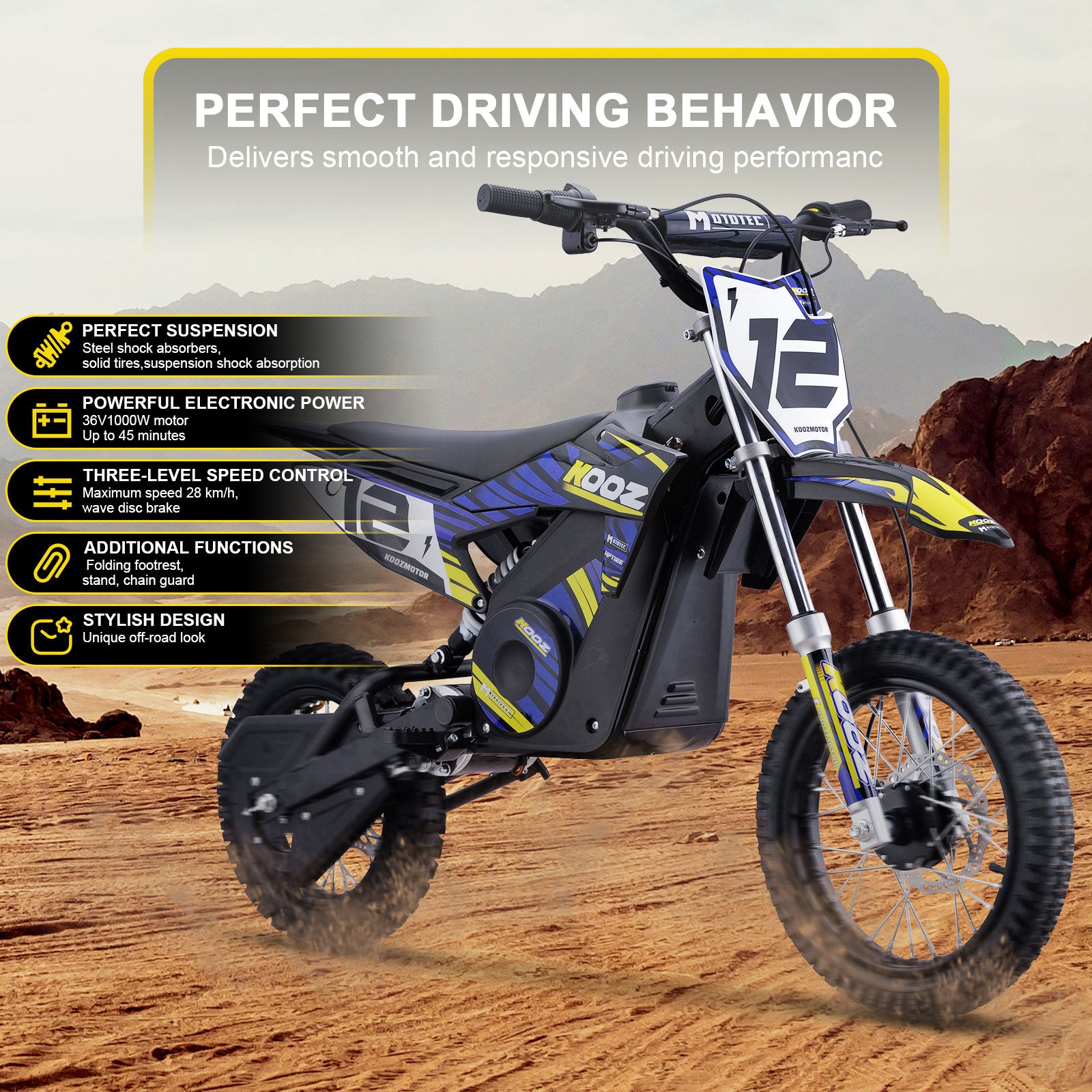 MotoTec 36V 1000W (HP112E) Electric Dirt Bike Blue - view 2