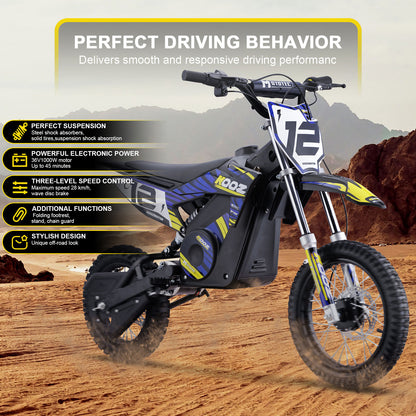 MotoTec 36V 1000W (HP112E) Electric Dirt Bike Blue - view 2