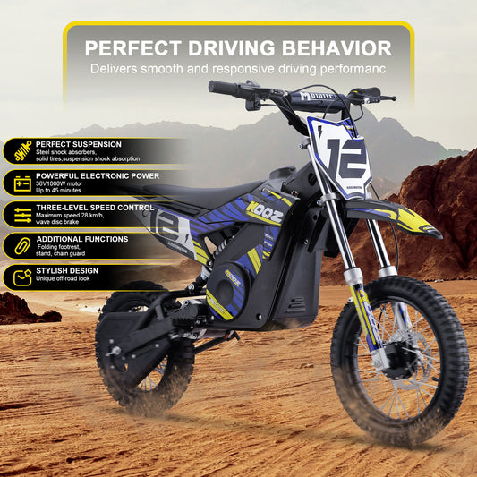 MotoTec 36V 1000W (HP112E) Electric Dirt Bike Blue - view 2
