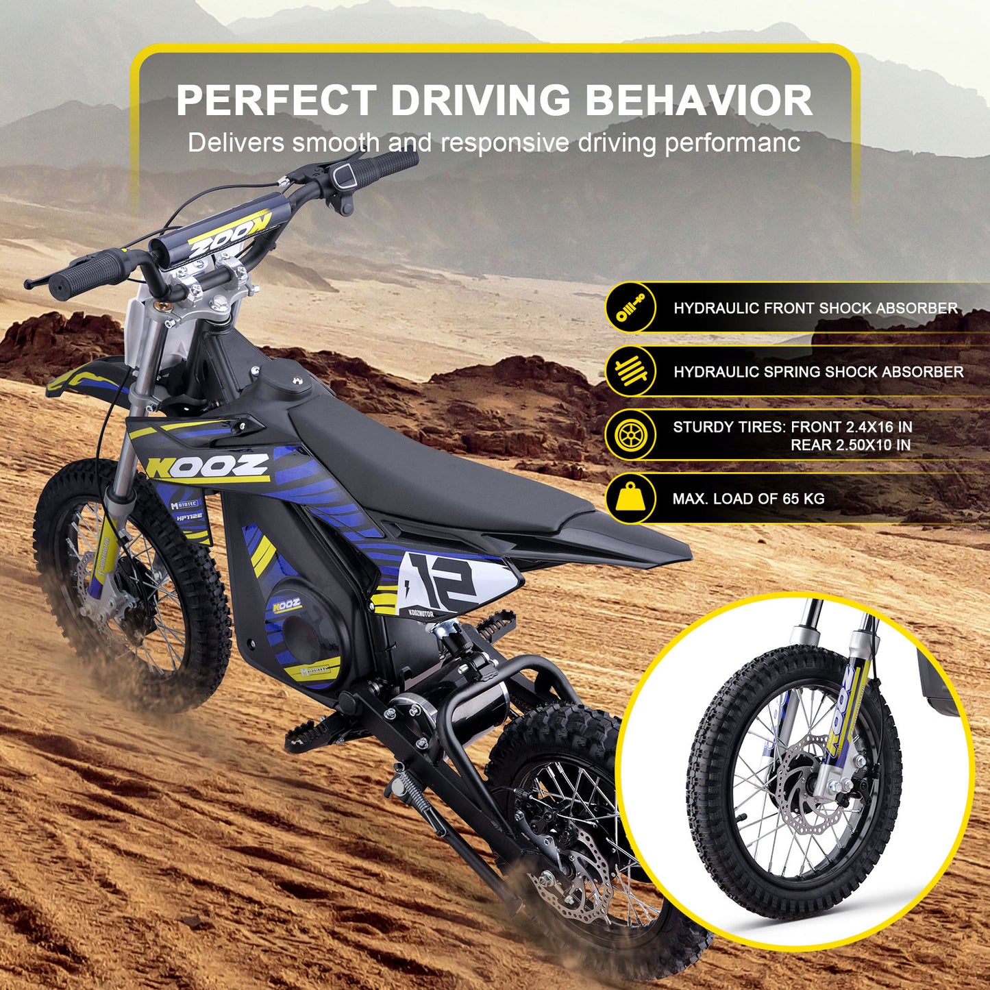 MotoTec 36V 1000W (HP112E) Electric Dirt Bike Blue - view 3
