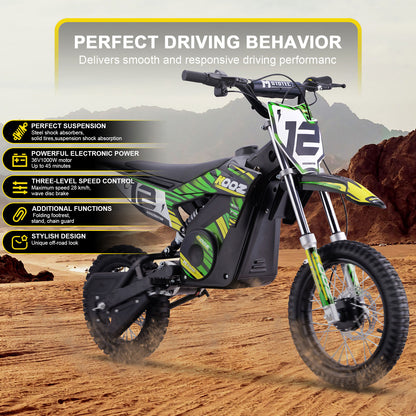 MotoTec 36V 1000W (HP112E) Electric Dirt Bike Green - view 2