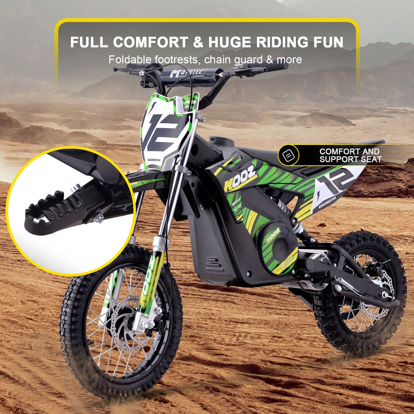 MotoTec 36V 1000W (HP112E) Electric Dirt Bike Green - view 5