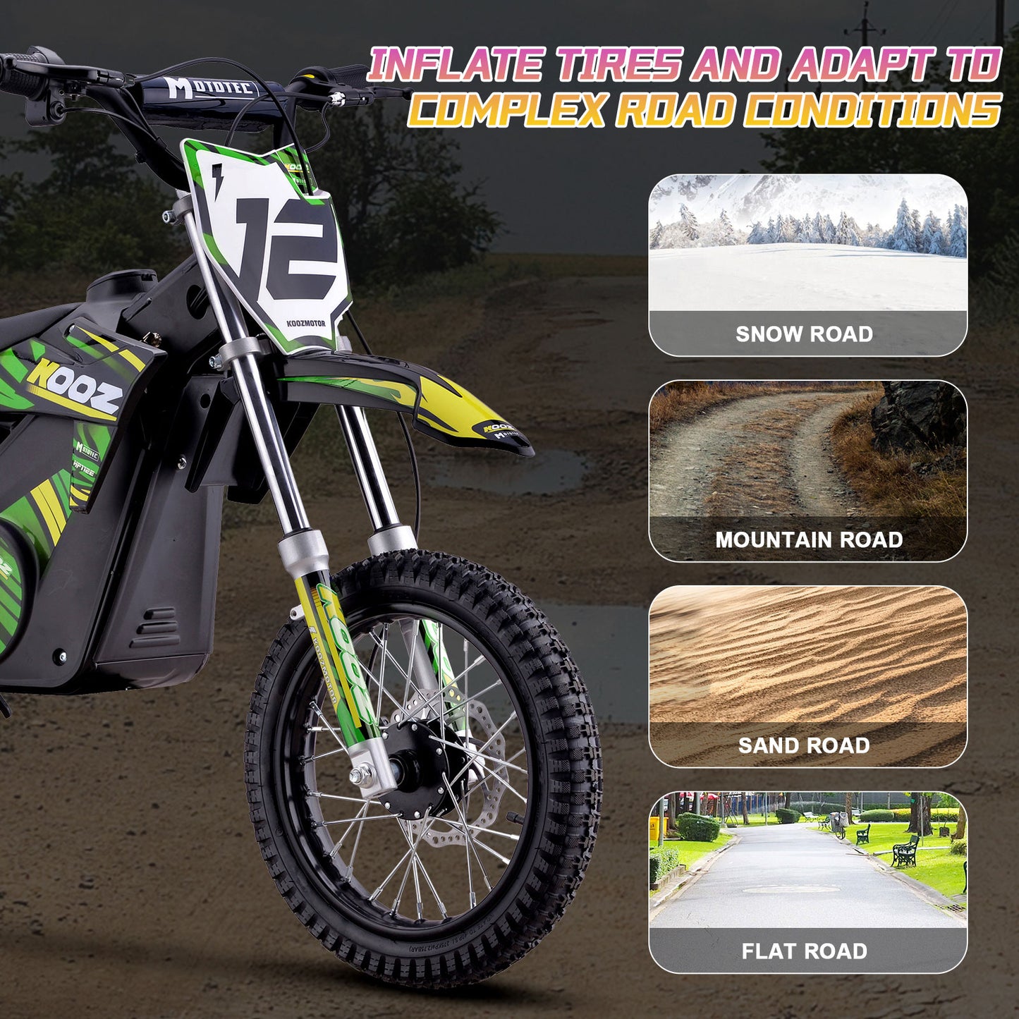 MotoTec 36V 1000W (HP112E) Electric Dirt Bike Green - view 6
