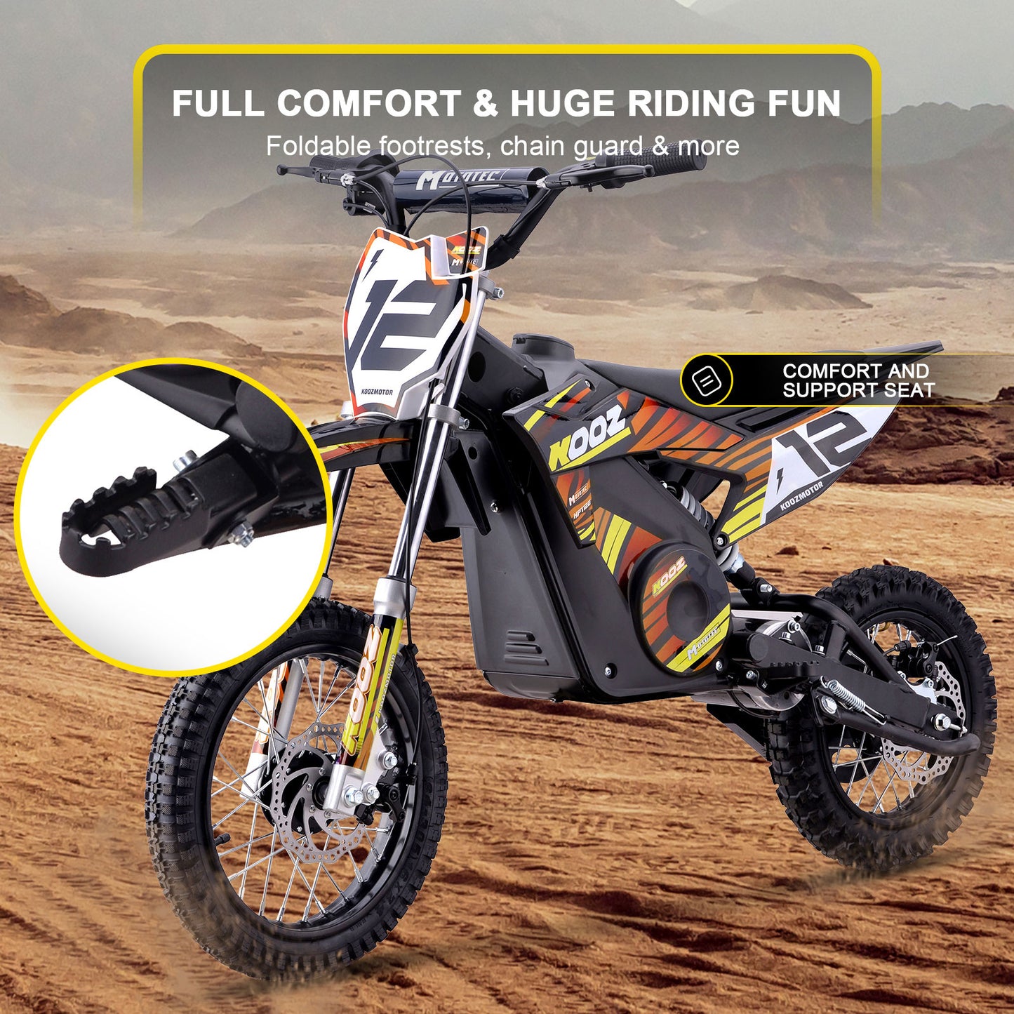MotoTec 36V 1000W (HP112E) Electric Dirt Bike Orange - view 5