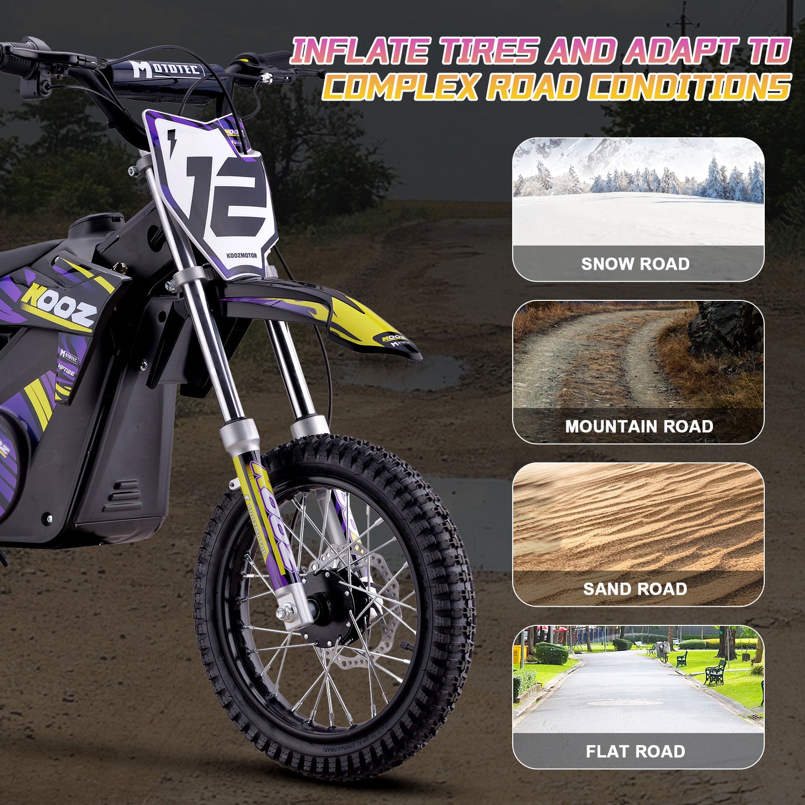 MotoTec 36V 1000W (HP112E) Electric Dirt Bike Purple - view 6