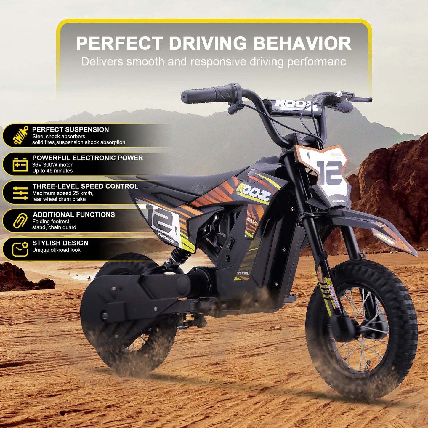 MotoTec 36V 300W (HP122E) Electric Dirt Bike Orange - view 2