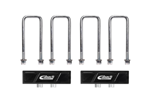 Eibach Leaf Spring Block - 1 in Height - Hardware / U-Bolts - Aluminum - Black Anodized - GM Fullsize Truck 2014-25 -