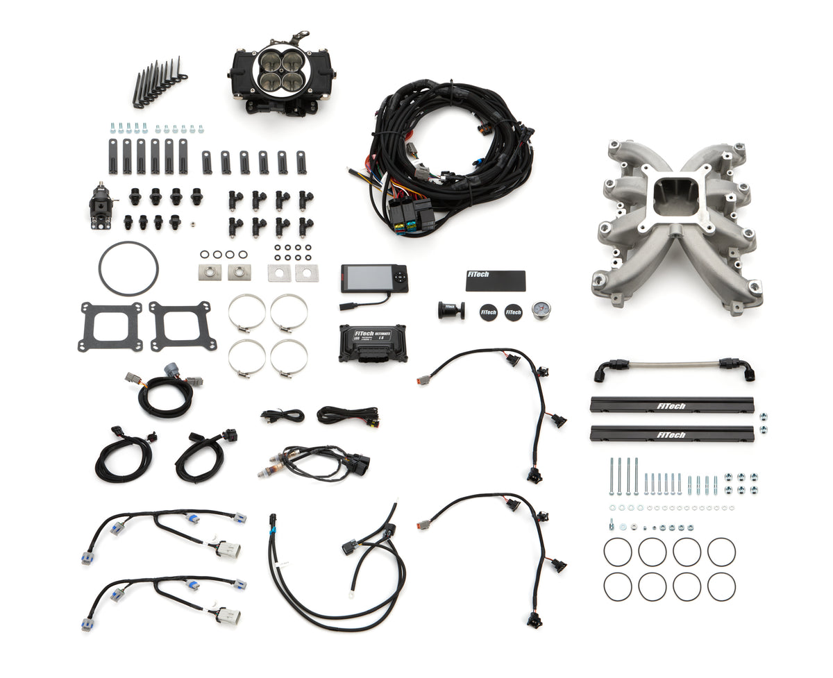 Fitech Fuel Injection Fuel Injection - Retro - Multi Port - 55 lb/hr Injectors - Square Bore - Aluminum - Black Powder
