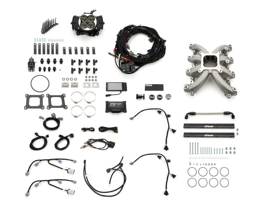 Fitech Fuel Injection Fuel Injection - Retro - Multi Port - 55 lb/hr Injectors - Square Bore - Aluminum - Black Powder