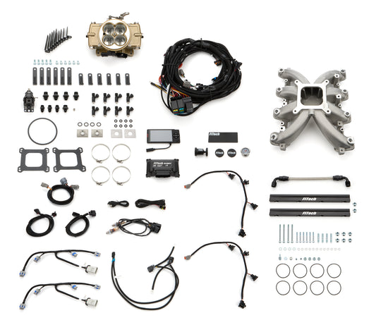 Fitech Fuel Injection Fuel Injection - Retro - Multi Port - 55 lb/hr Injectors - Square Bore - Aluminum - Gold Powder