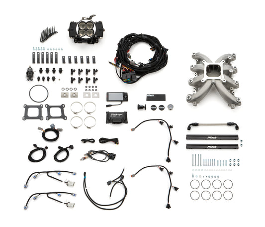 Fitech Fuel Injection Fuel Injection - Retro - Multi Port - 55 lb/hr Injectors - Square Bore - Aluminum - Black Powder