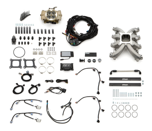 Fitech Fuel Injection Fuel Injection - Retro - Multi Port - 55 lb/hr Injectors - Square Bore - Aluminum - Gold Powder