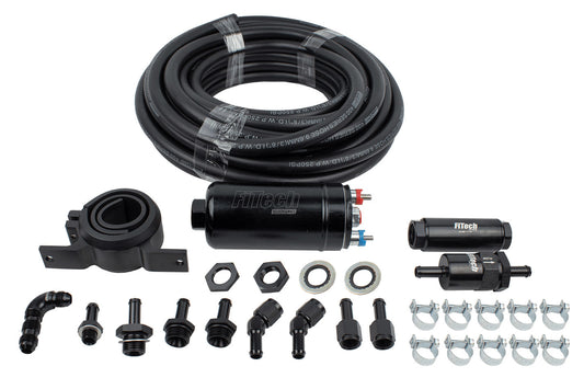 Fitech Fuel Injection Fuel Pump - GO EFI - Electric - In-Line - 255 lph - 40 ft 3/8 Fuel Line / Filter / Hardware