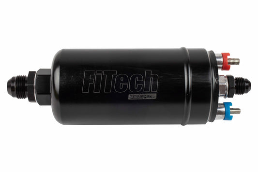 Fitech Fuel Injection Fuel Pump - Electric - In-Line - 255 lph at 90 psi - 8 AN Male Inlet - 6 AN Male Outlet - Black