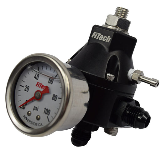 Fitech Fuel Injection Fuel Pressure Regulator - 30-70 psi - In-Line - 6 AN Female O-Ring Inlet - 6 AN Female O-Ring