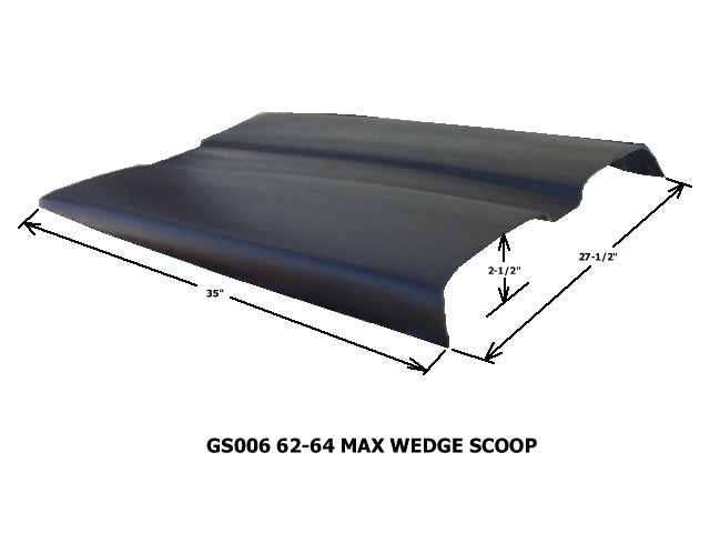 1962-1964 Max Wedge Fiberglass Scoop (With Inward Monting Metal Clips); 27 1/2" W X 35"L X 2 1/2" Tall - Glasstek GS006