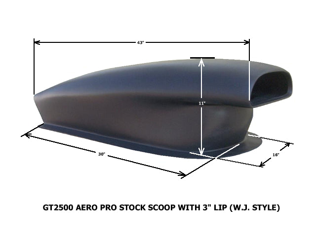 Aero Pro Stock Fiberglass Scoop With 3" Lip (W.J. Style); 43" L X 17" W X 11" Tall (Base 30"L X 16"W) - Glasstek GT2500