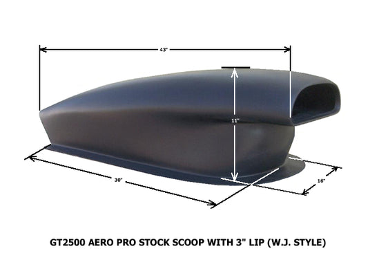 Aero Pro Stock Fiberglass Scoop With 3" Lip (W.J. Style); 43" L X 17" W X 11" Tall (Base 30"L X 16"W) - Glasstek GT2500