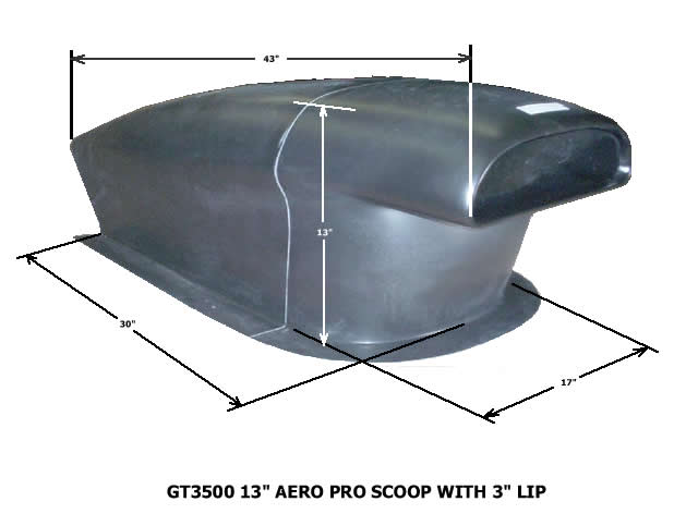 13" Aero Pro Stock Fiberglass Scoop With 3" Lip; 43" L X 17" W X 13" Tall (Base 30"L X 16"W) - Glasstek GT3500 product image
