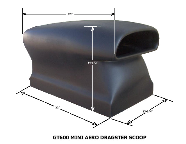 Mini Aero Dragster Fiberglass Scoop ***; 28" L X 14 1/2" W X 14 1/2" Tall (Base 22"L X 13 3/4"W) - Glasstek GT600 product
