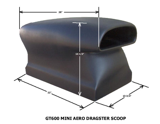 Mini Aero Dragster Fiberglass Scoop ***; 28" L X 14 1/2" W X 14 1/2" Tall (Base 22"L X 13 3/4"W) - Glasstek GT600 product