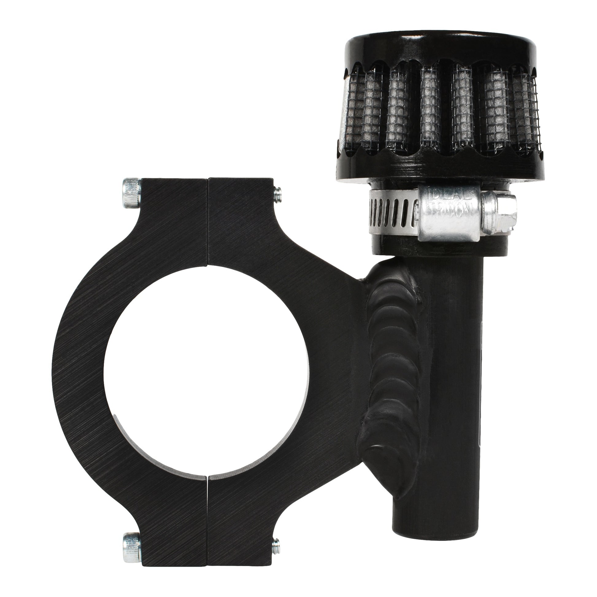 Joes Racing Products Breather - Clamp-On - Round - 1-3/4 in Tubes - Mount Included - Aluminum - Black Anodized - Each