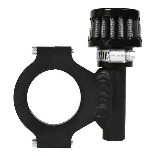Joes Racing Products Breather - Clamp-On - Round - 1-3/4 in Tubes - Mount Included - Aluminum - Black Anodized - Each