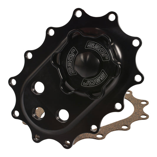Joes Racing Products Fuel Cell Filler Plate - Oval - 12-Bolt - Screw-On - Cap - Vent - Aluminum - Black Anodized - Each