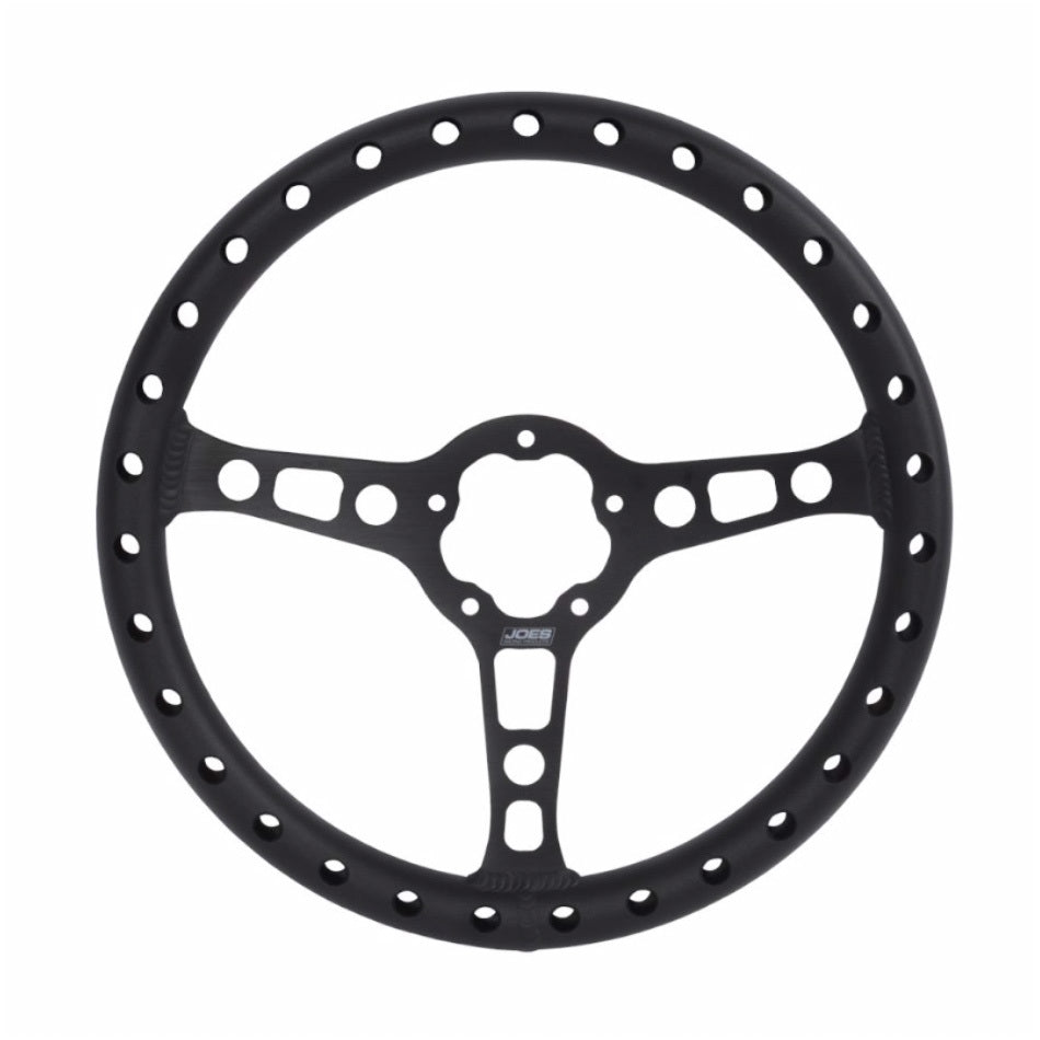 Joes Racing Products Steering Wheel - Lightweight - 13 in Diameter - Flat - 3-Spoke - Drilled Grip - Aluminum - Black