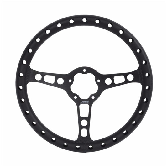 Joes Racing Products Steering Wheel - Lightweight - 13 in Diameter - Flat - 3-Spoke - Drilled Grip - Aluminum - Black