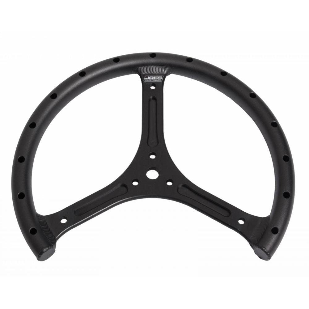 Joes Racing Products Steering Wheel - 11 in Diameter - 1/3 Cut Out - Flat - 3-Spoke - Drilled / Shot Peened Grip -