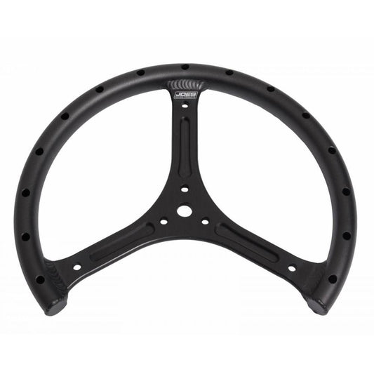 Joes Racing Products Steering Wheel - 11 in Diameter - 1/3 Cut Out - Flat - 3-Spoke - Drilled / Shot Peened Grip -