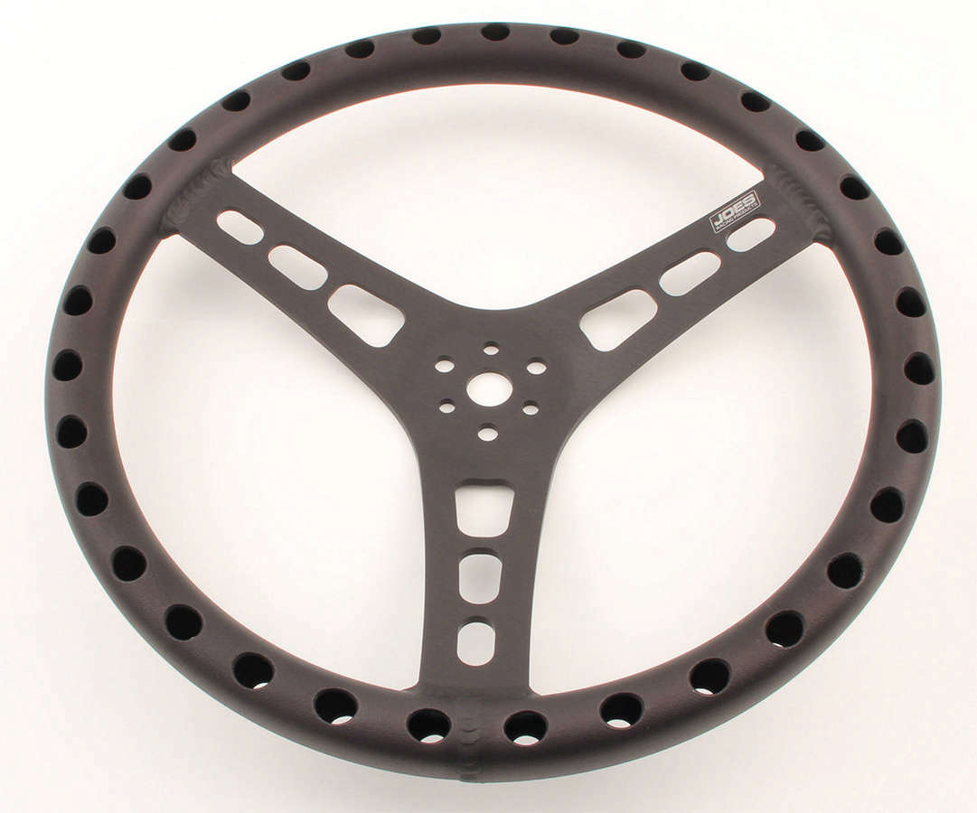 Joes Racing Products Steering Wheel - Lightweight - 14 in Diameter - 2.5 in Dish - 3-Spoke - Drilled / Shot Peened