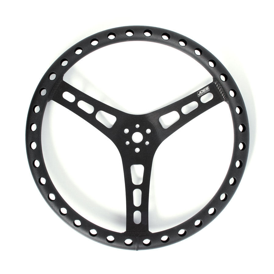 Joes Racing Products Steering Wheel - Lightweight - 15 in Diameter - 2.5 in Dish - 3-Spoke - Drilled / Shot Peened