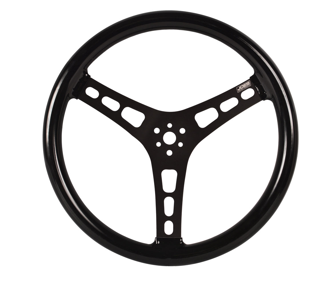 Joes Racing Products Steering Wheel - Lightweight - 15 in Diameter - 2.5 in Dish - 3-Spoke - Black Rubber Coated Grip
