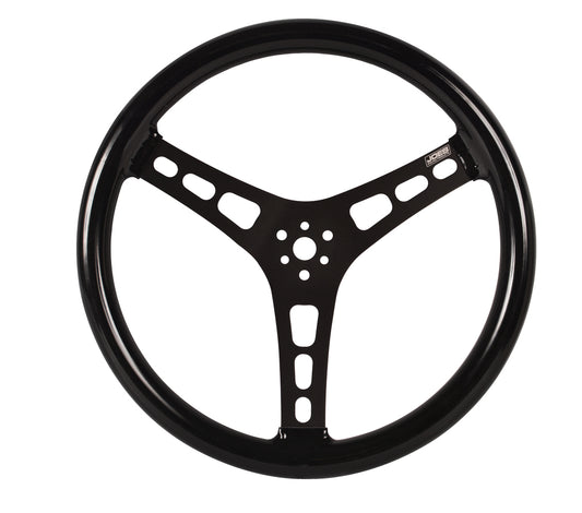 Joes Racing Products Steering Wheel - Lightweight - 15 in Diameter - 2.5 in Dish - 3-Spoke - Black Rubber Coated Grip