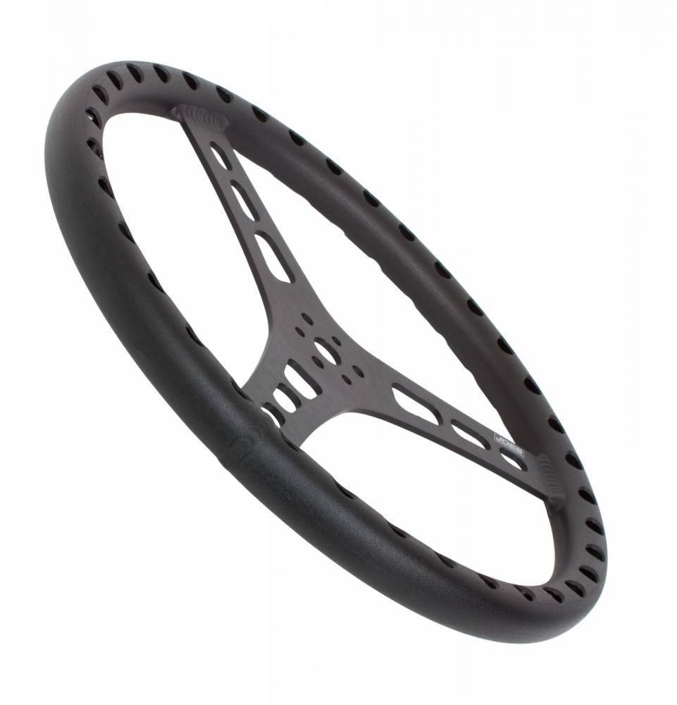 Joes Racing Products Steering Wheel - Lightweight - 14 in Diameter - Flat - 3-Spoke - Drilled / Shot Peened Grip -