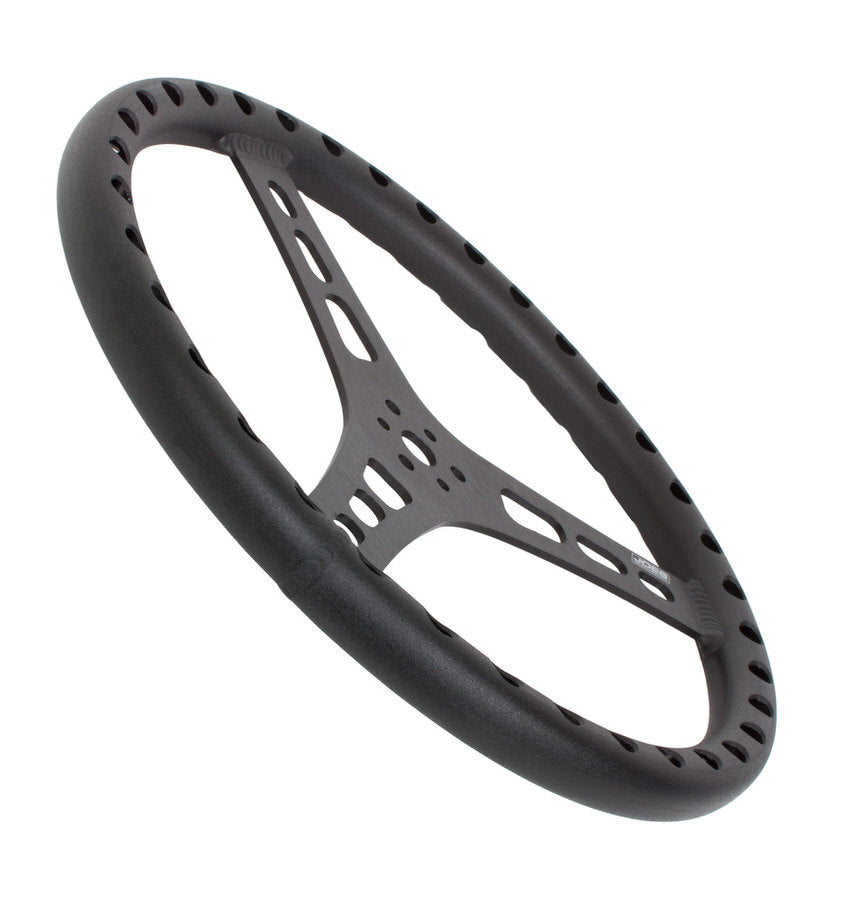 Joes Racing Products Steering Wheel - Lightweight - 15 in Diameter - Flat - 3-Spoke - Drilled / Shot Peened Grip -