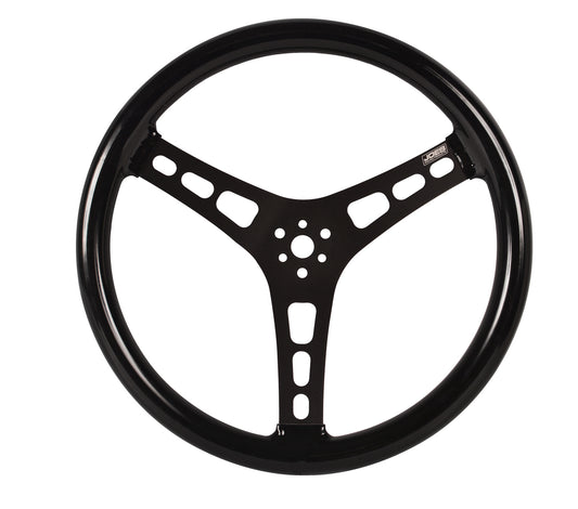 Joes Racing Products Steering Wheel - Lightweight - 15 in Diameter - Flat - 3-Spoke - Black Rubber Grip - Aluminum -