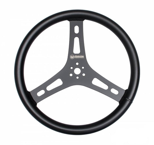 Joes Racing Products Steering Wheel - Matador - 15 in Diameter - Flat - 3-Spoke - Drilled / Shot Peened Grip -