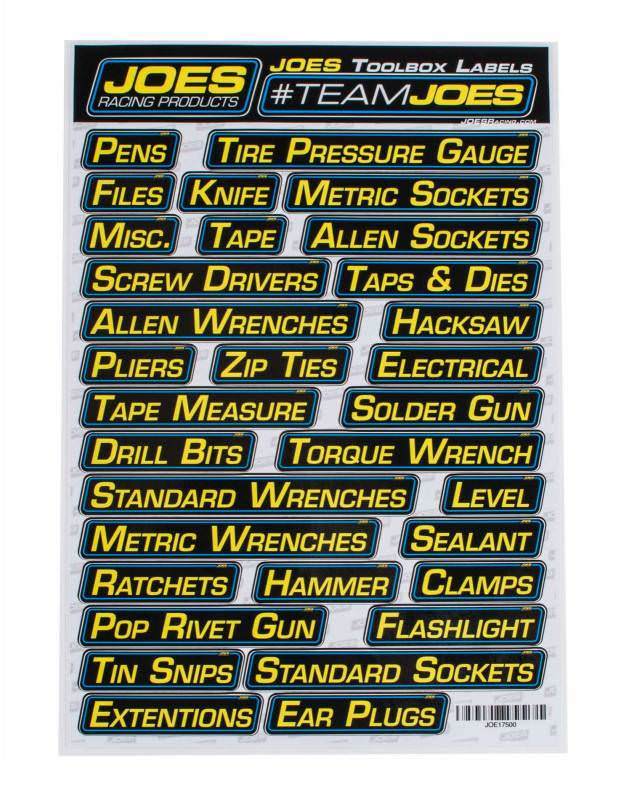 Joes Racing Products Toolbox Labels - Kit