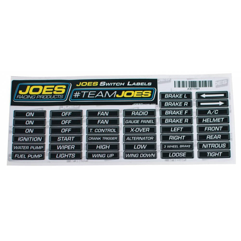 Joes Racing Products Switch Panel Label Sheet - Black Face - Joes Switch Panels - Each