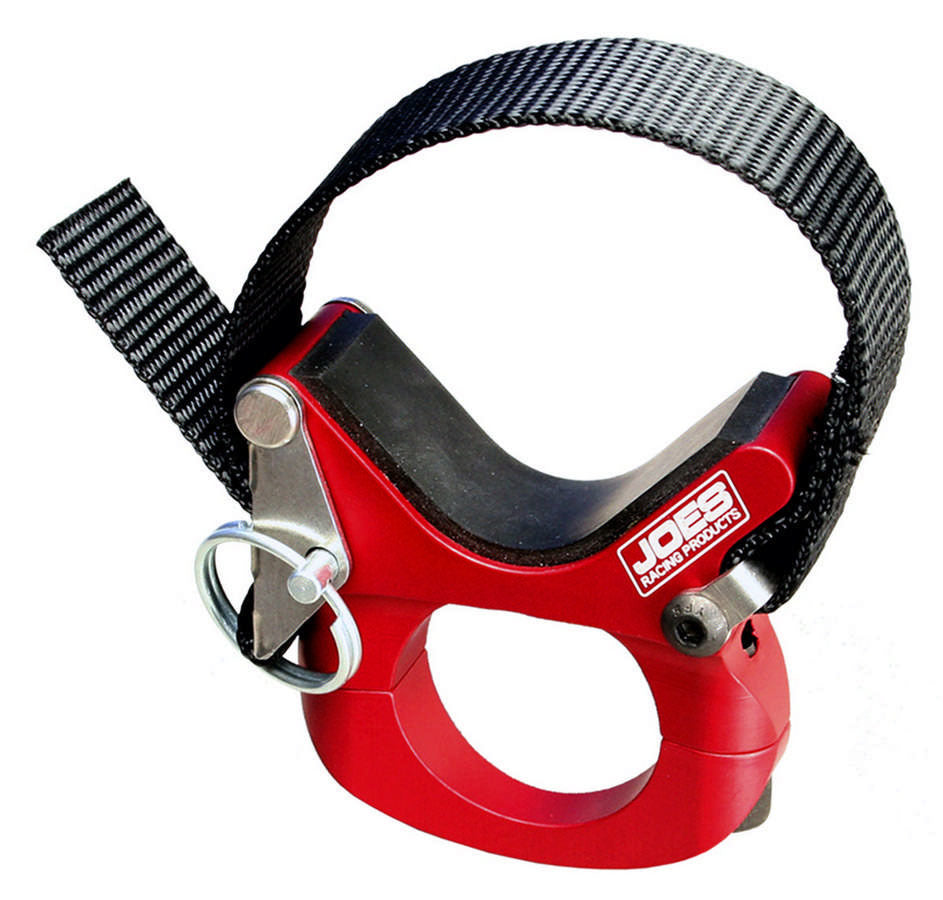 Joes Racing Products Shock Reservoir Bracket - Clamp-On - Quick Release - Aluminum / Nylon - Red - 1-1/2 to 3 in