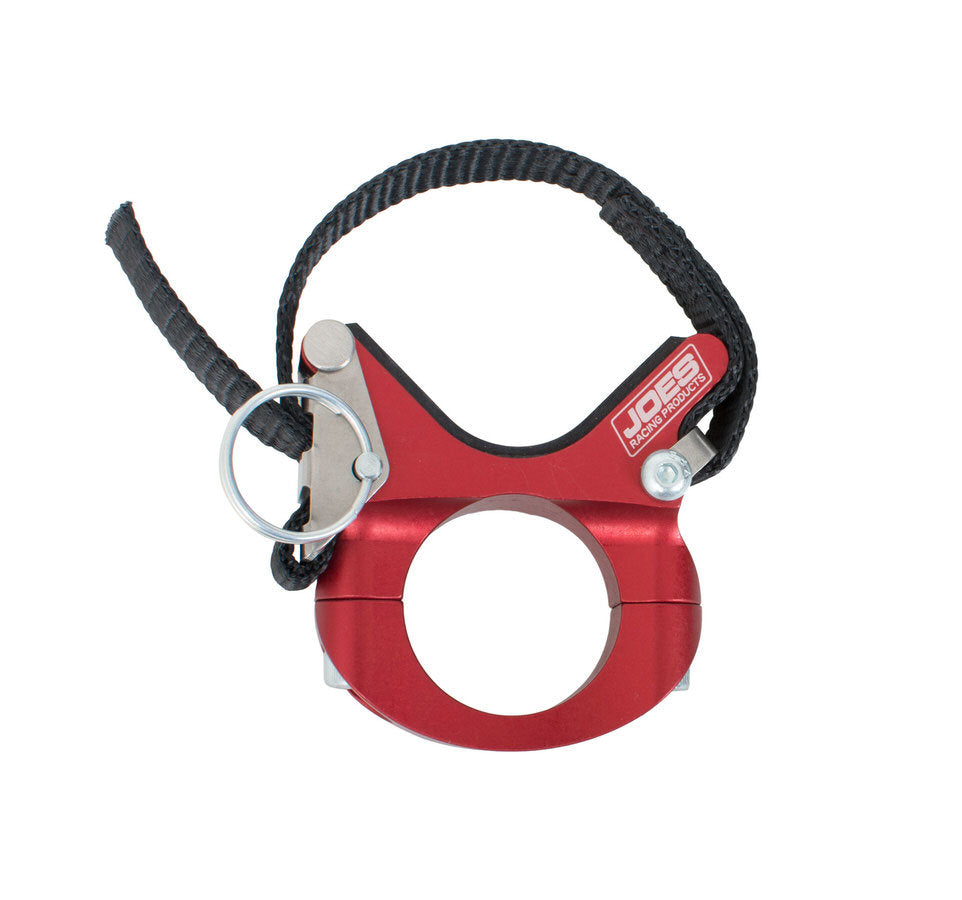Joes Racing Products Shock Reservoir Bracket - Clamp-On - Quick Release - Aluminum / Nylon - Red - 1-1/2 to 3 in