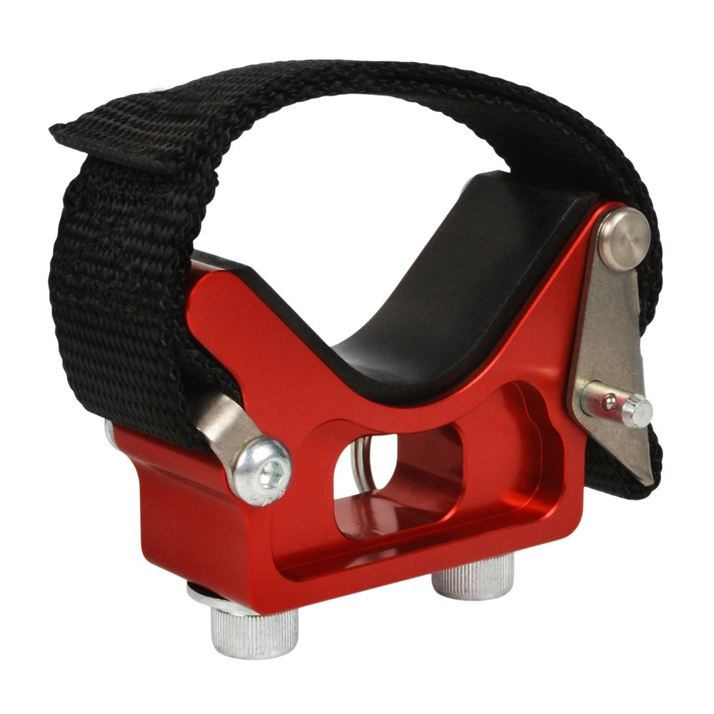 Joes Racing Products Shock Reservoir Bracket - Bolt-On - Flat Panel Mount - Quick Release - Aluminum / Nylon - Red -